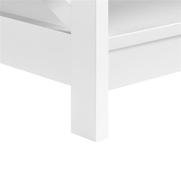 Modern Wood X-Design Rectangle Coffee Table with Storage Shelf， White