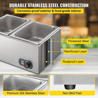 VEVOR 2-Pan Commercial Food Warmer 1200-Watt 6 in. Deep Stainless Steel Buffet Food Warmer 8.5 Qt.Pan BWTCXTC2C00000001V1