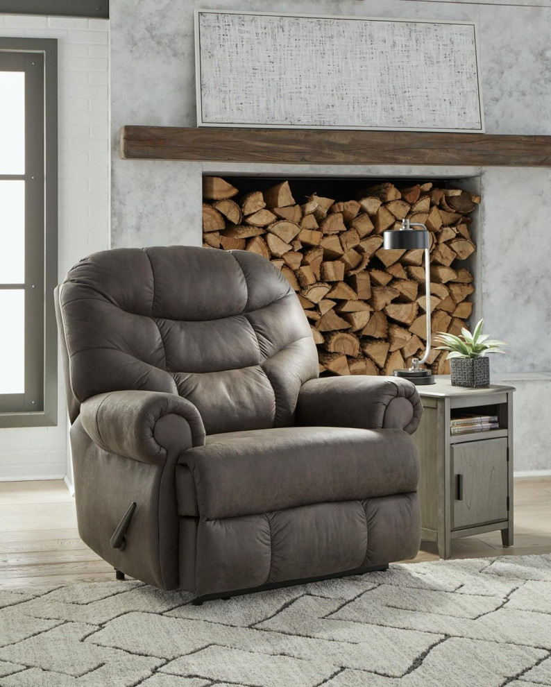 Contemporary Recliner Chair  Padded Seat With Tufted Back  ampScrolled Arms  Gray   Contemporary   Recliner Chairs   by Decor Love  Houzz