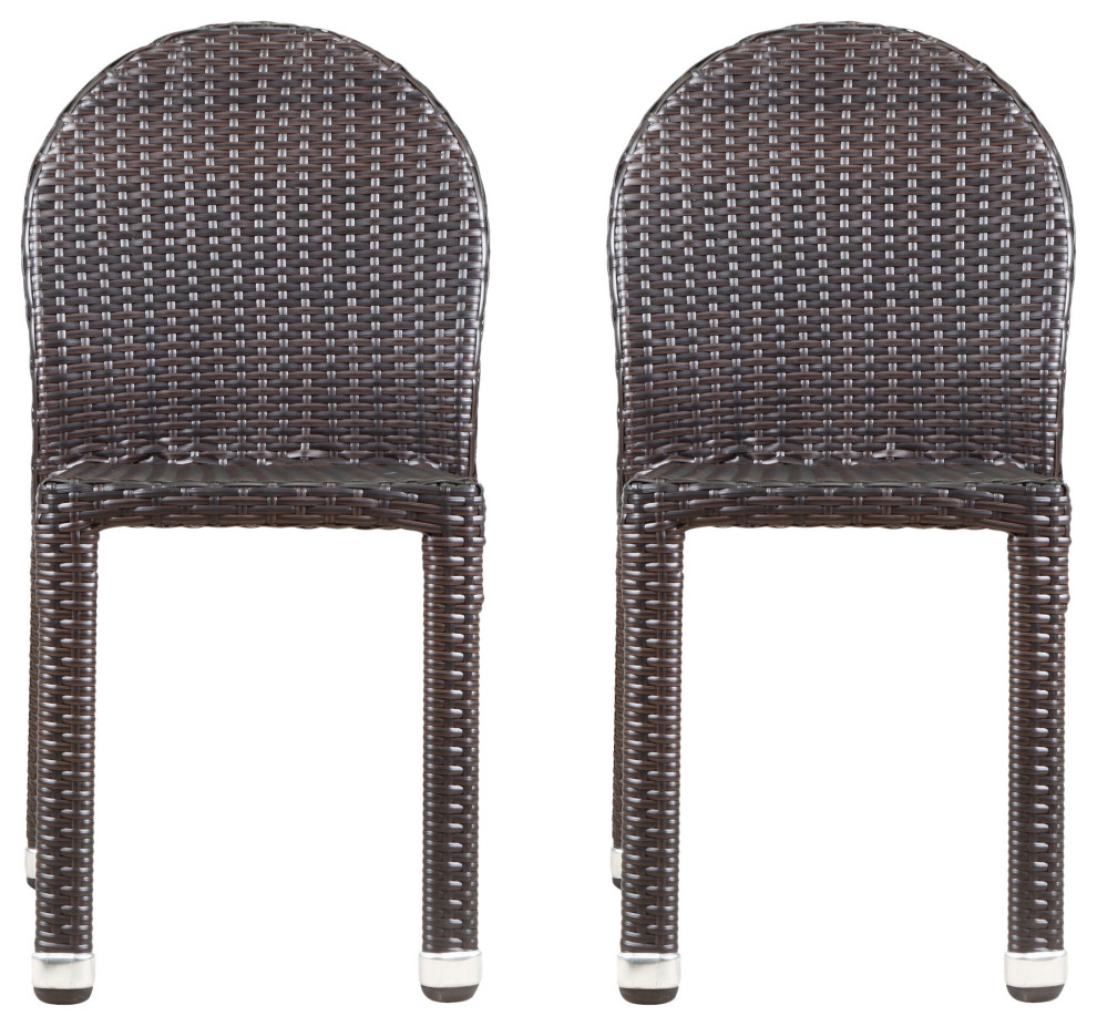 GDF Studio Aries Outdoor Aluminum Wicker Stackable Dining Chairs  Set of 2   Tropical   Outdoor Dining Chairs   by GDFStudio  Houzz