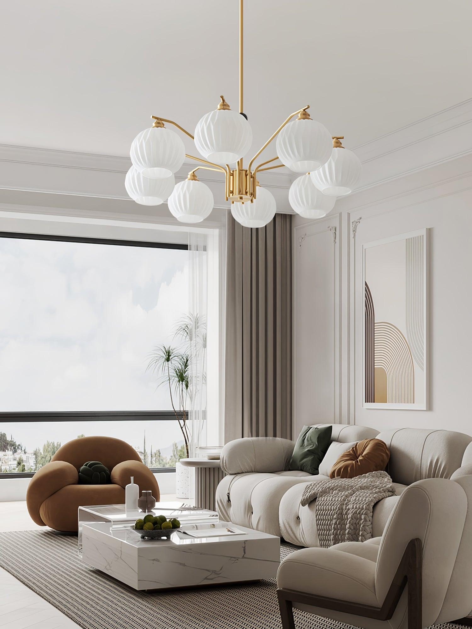 Ribbed Glass Gold Chandelier