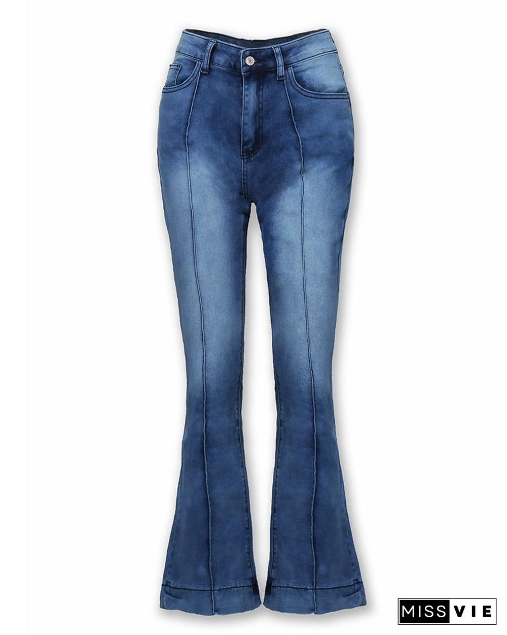 Solid High Waist Bell-Bottom Jeans P15145