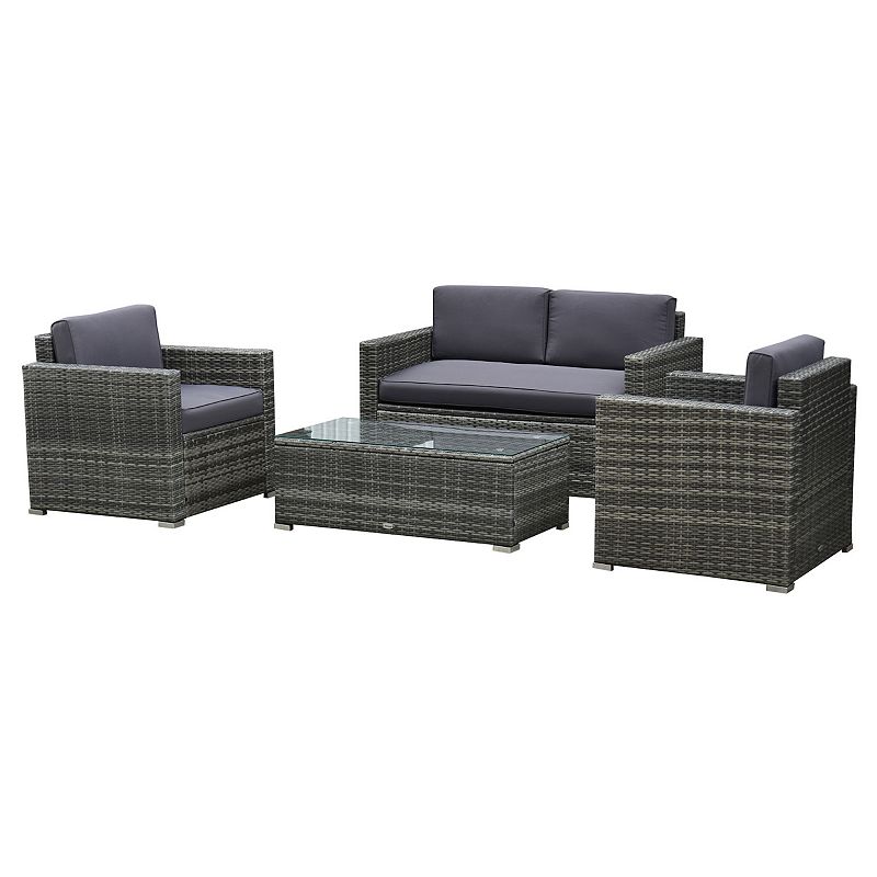 Outsunny 4-Piece Patio Furniture Set for the Backyard/Patio/Deck， Rattan， Grey