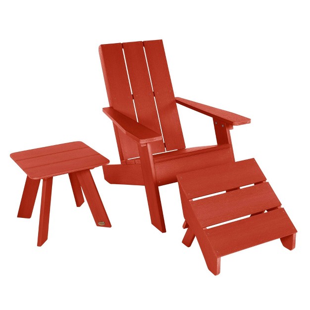 Italica 3pc Set With Modern Adirondack Chair Side Table amp Folding Ottoman Rustic Red Highwood