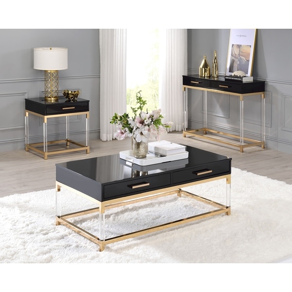 ACME Adiel Rectangular End Table in Black and Gold