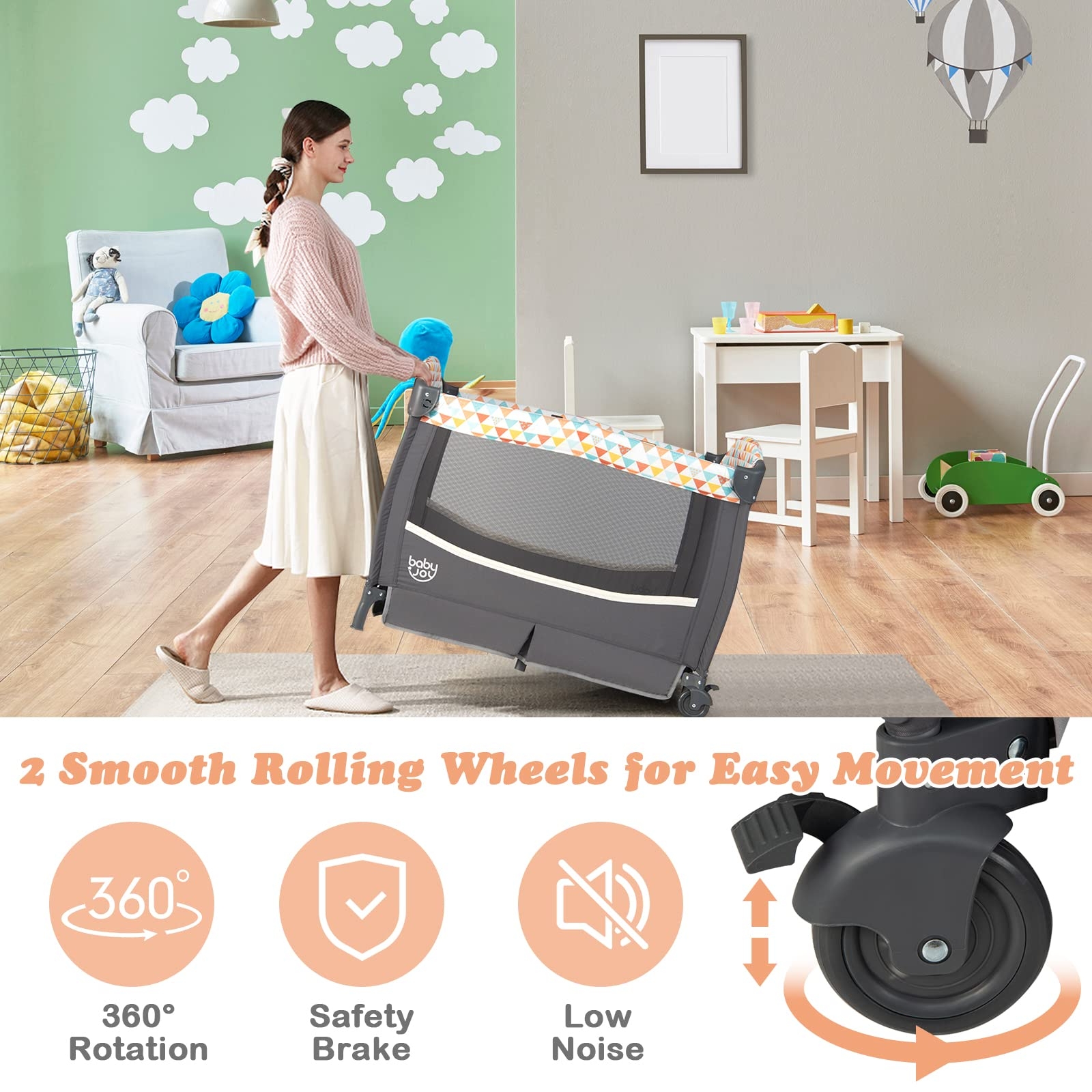 Costzon 4 in 1 Pack and Play, Portable Baby Playard with Bassinet & Flip-Away Changing Table