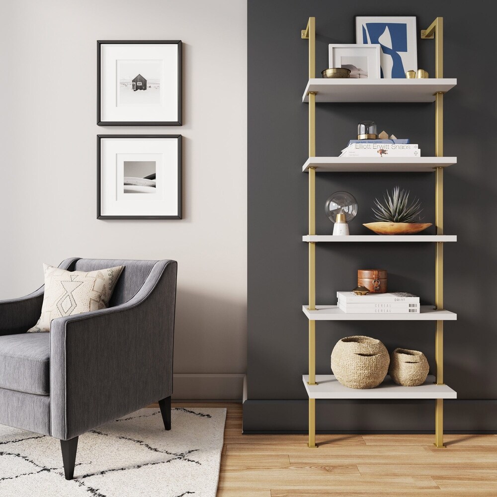 Nathan James Theo 5 Shelf Ladder Bookcase Wood with Metal Frame