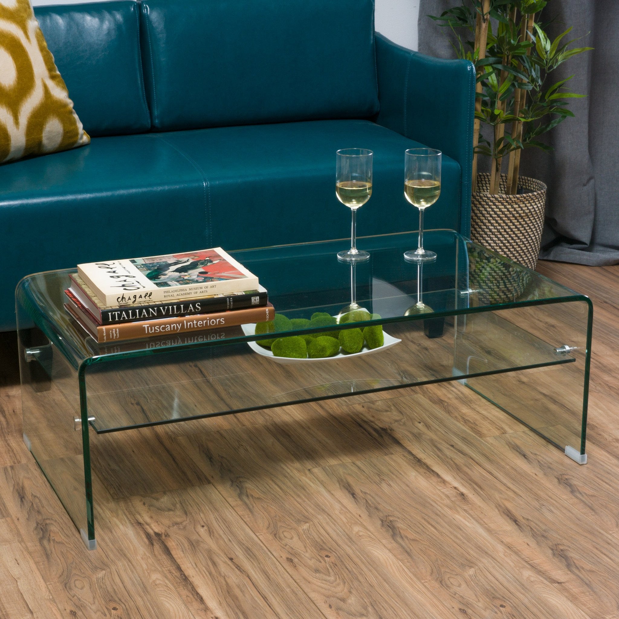 Classon Glass Rectangle Coffee Table w/ Shelf