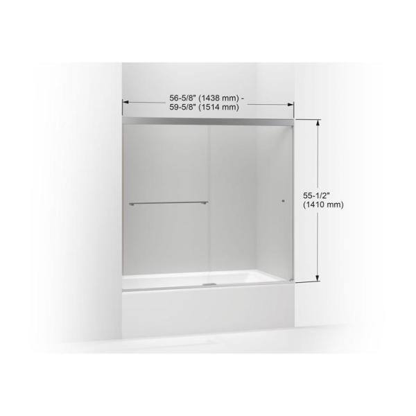 KOHLER Revel 59-58 in. x 55-12 in. Frameless Sliding Tub Door in Anodized Brushed Nickel with Handle 707000-L-BNK