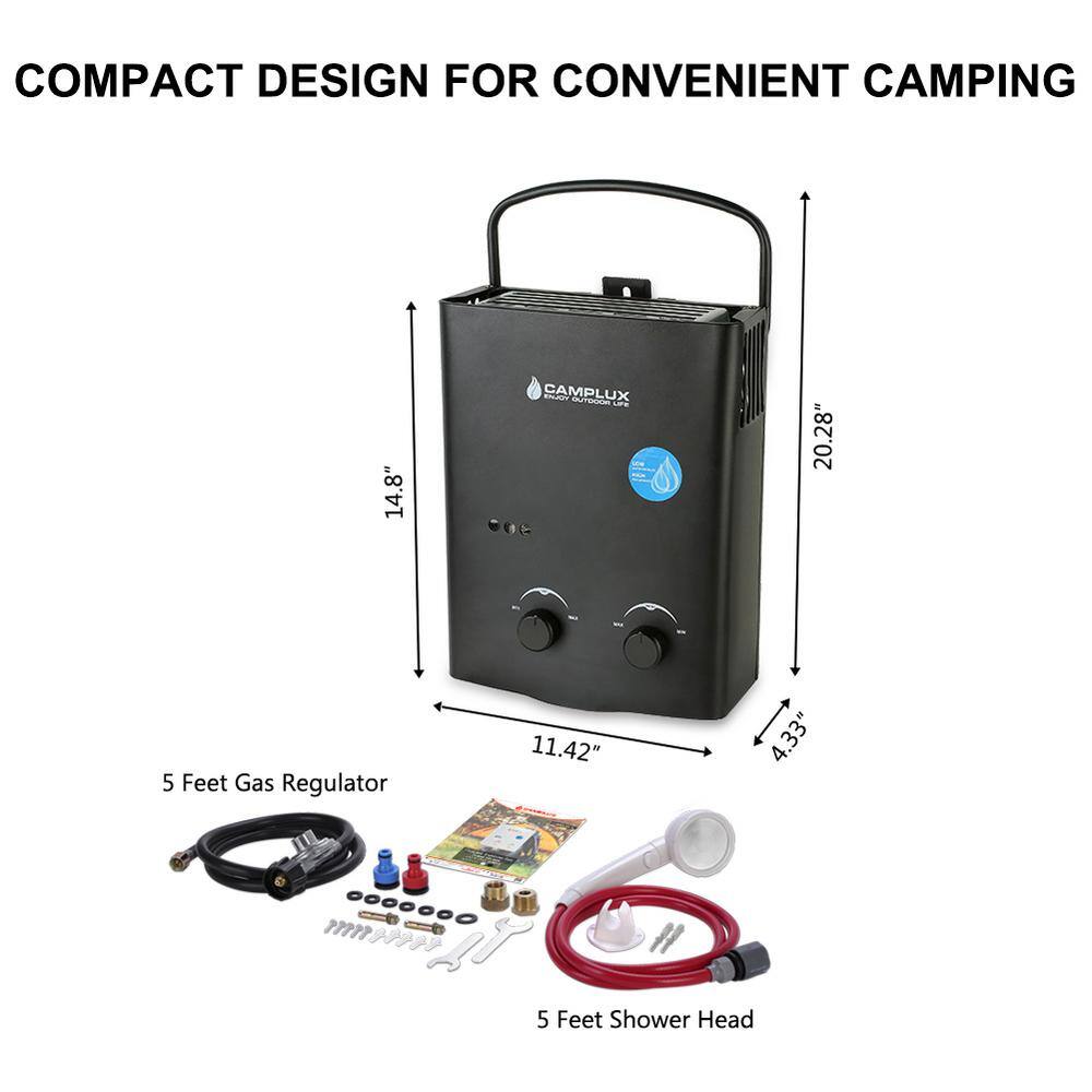 CAMPLUX ENJOY OUTDOOR LIFE Camplux 5L 1.32 GPM Outdoor Portable Propane Gas Tankless Water Heater in Black AY132B-N1