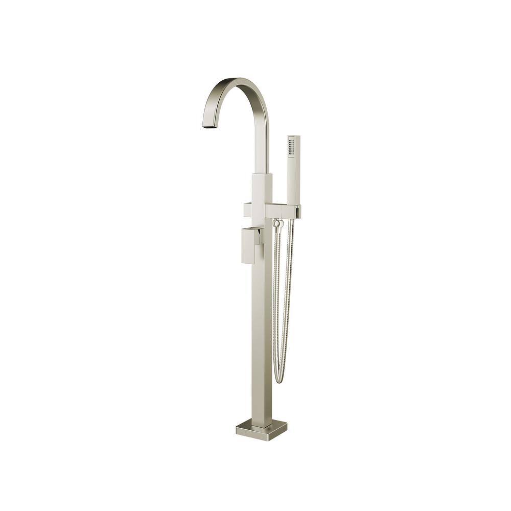 American Standard Contemporary Single-Handle Floor-Mount Roman Tub Faucet with Hand Shower for Flash Rough-In Valves in Brushed Nickel T184951.295