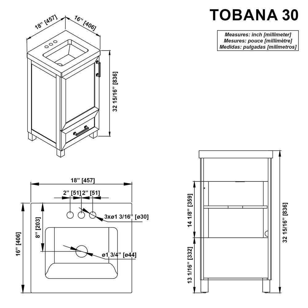 Glacier Bay Tobana 18 in. W x 19 in. D x 34.50 in. H Bath Vanity in Weathered Tan with White Cultured Marble Top Tobana 18NO