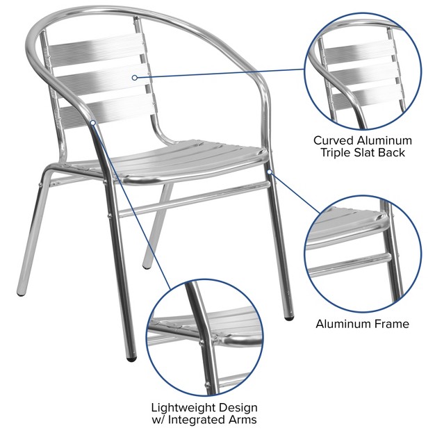 Flash Furniture Commercial Aluminum Indoor outdoor Restaurant Stack Chair With Triple Slat Back And Arms