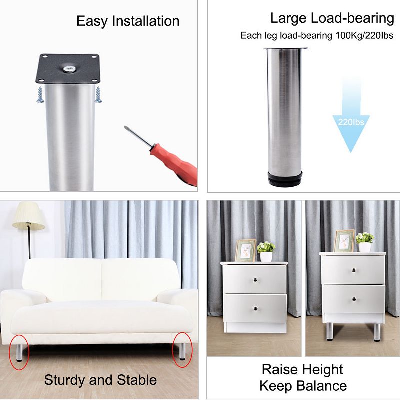 8 Furniture Legs Stainless Steel Sofa Bench Adjustable Feet Replacement 4pcs