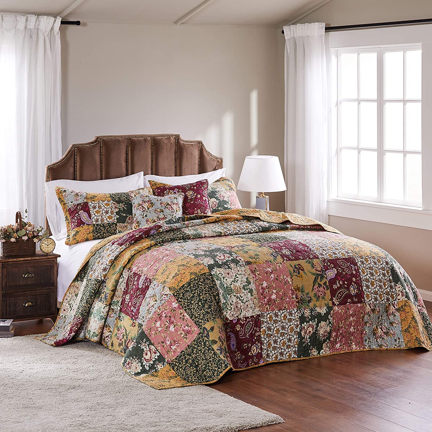 Global Trends Antique Chic Authentic Patchwork Cotton Bedspread Set， 3-Piece King/Cal King