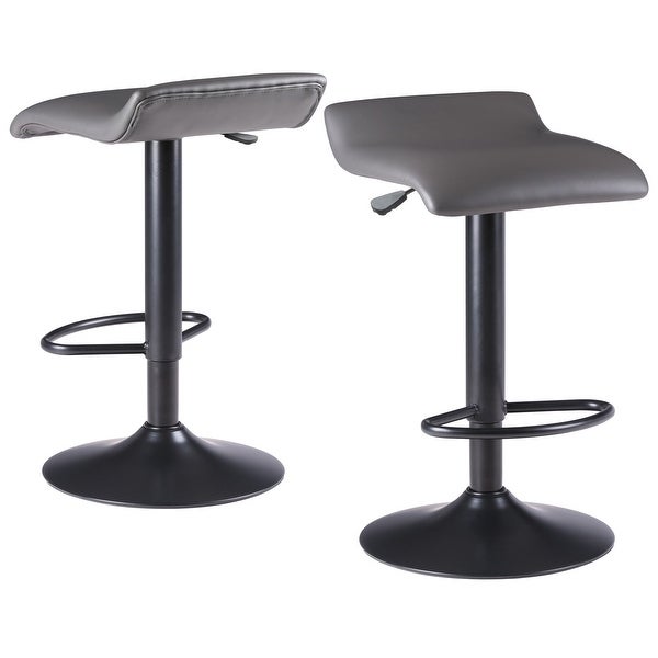 Tarah 2-Pc Adjustable Swivel Seat Stool Set， Black and Slate Gray - 15.16 x 15.16 x 34.45 inches