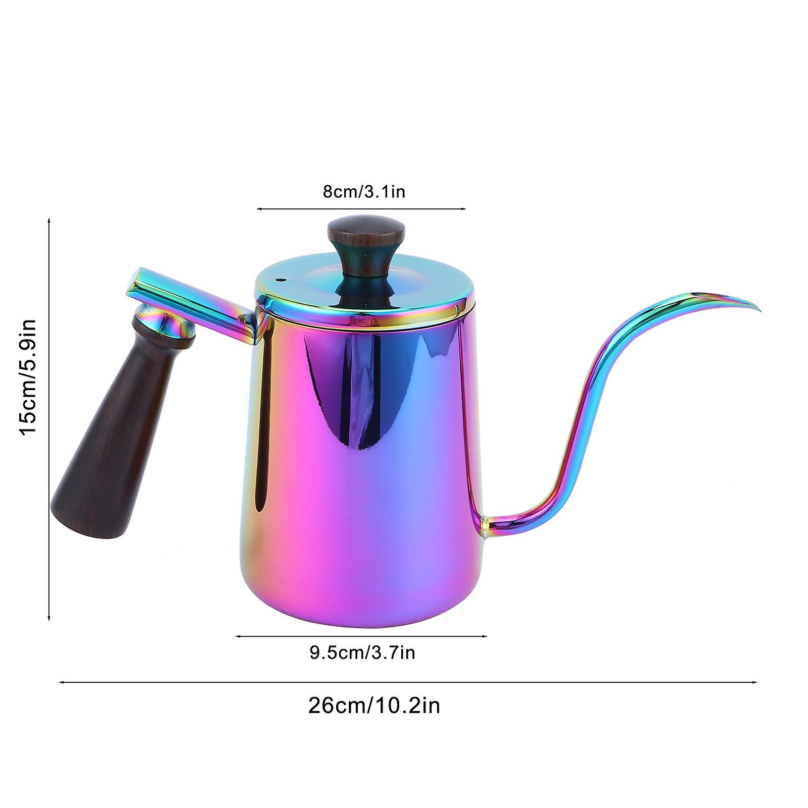 Pour-over Coffee Kettle， Stainless Steel Goose Neck Kettle 700ml Colorful Long Narrow Spout Coffee Tea Drip Pot With Wooden Handle For Home Office[col