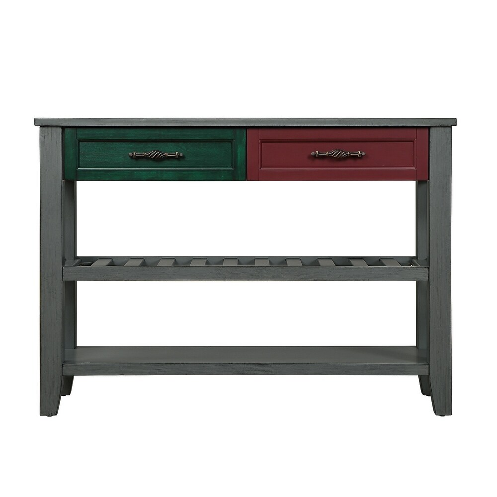 Gray Console Table Entryway Sofa Table with Drawers and Shelves