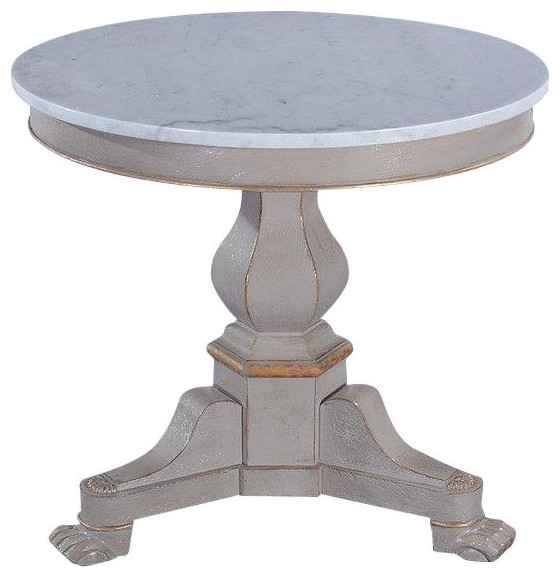 Lamp Table Louis Philippe Round White Marble Pewter Gray Wood Gold   Traditional   Side Tables And End Tables   by EuroLuxHome  Houzz