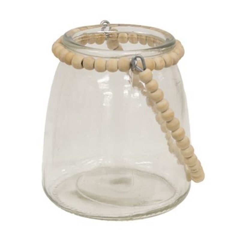 Tapered Glass Jar w/Natural Beaded Handle   H   5.25 in. W   4.50 in. L   4.50 in.