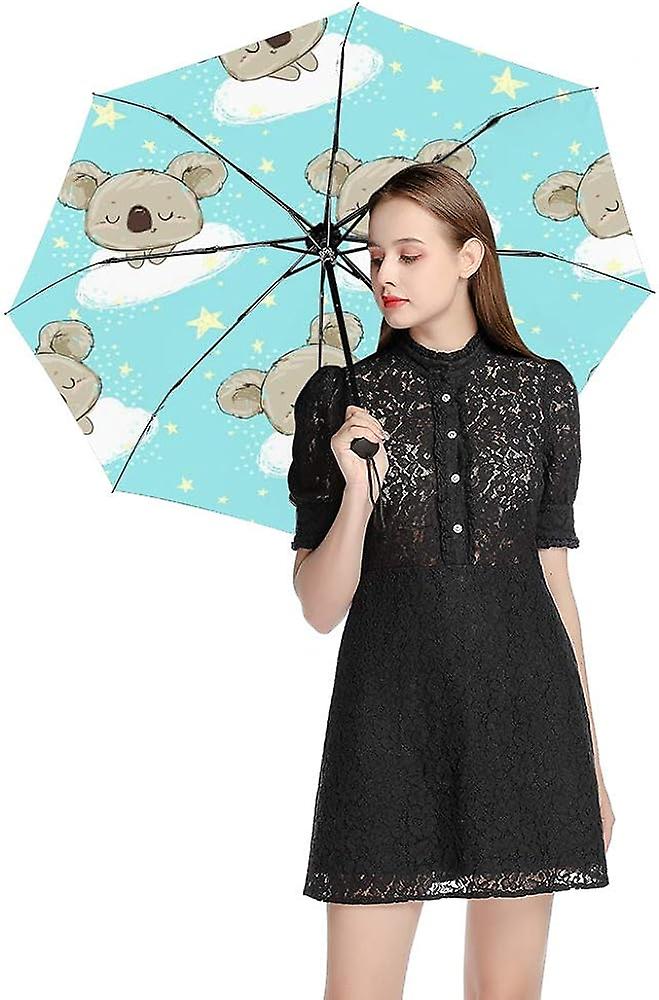 Colourlife Travel Umbrella Cute Koala Sleeping Automatic Windproof Foldable Umbrella For Sun and Rain