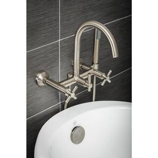 PELHAM  WHITE Modern 3-Handle Wall Mount Tub Faucet with Handshower and Hose Cross Handles in Brushed Nickel PW82411-C-BN