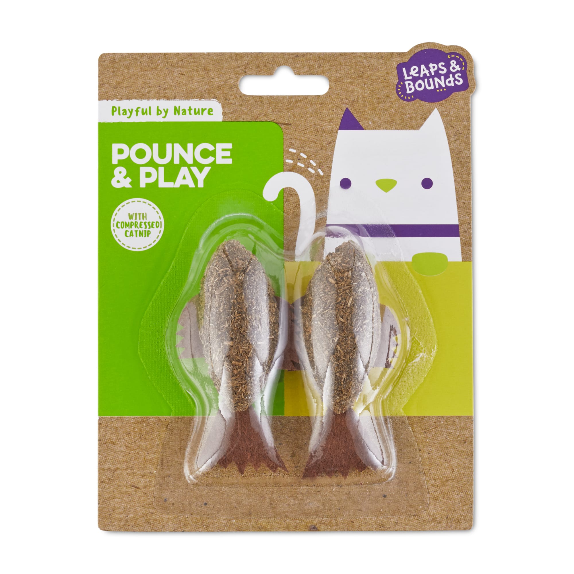 Leaps  Bounds Playful by Nature Pounce  Play Catnip Fish Cat Toys， Pack of 2