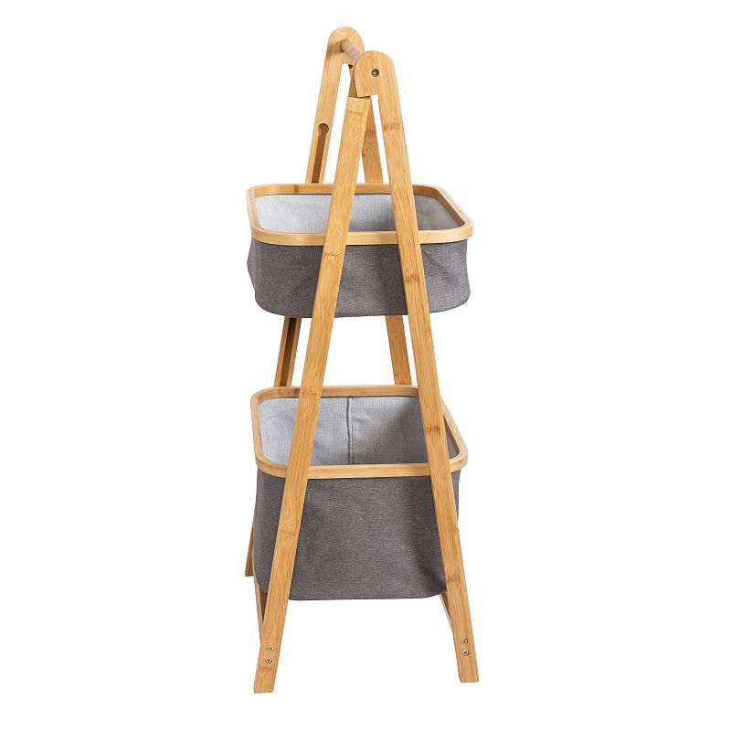 Small Bamboo and Canvas 2-Tier Collapsible A-Frame Shelving Unit