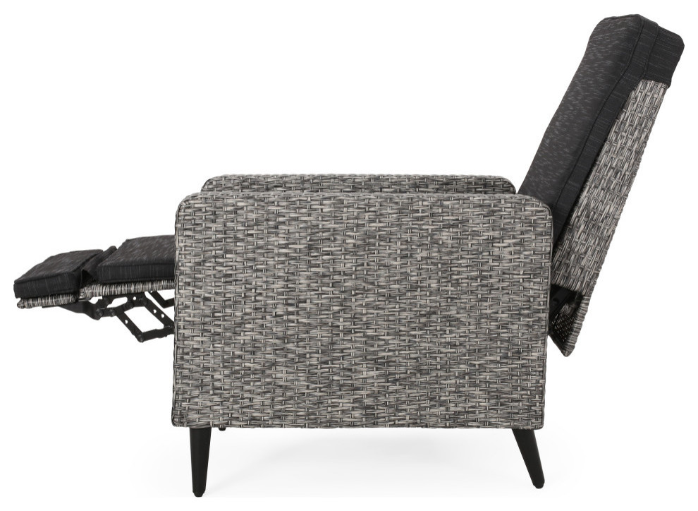 Fircrest Outdoor Wicker Recliner  Mixed Black and Dark Gray   Tropical   Outdoor Lounge Chairs   by GDFStudio  Houzz