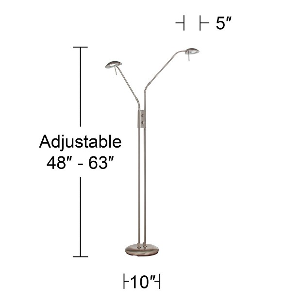 Tall Brushed Nickel 2 light Led Adjustable Arm Swivel Head For Living Room Bedroom