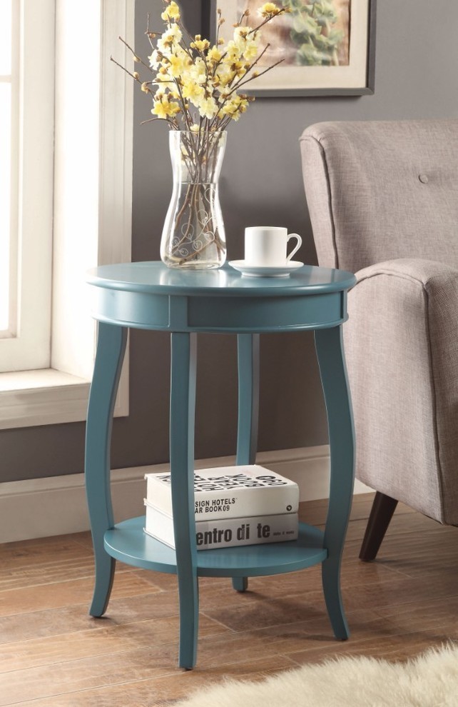 Benzara BM157291 Affiable Round Top Wooden Side Table  Teal Blue   Contemporary   Side Tables And End Tables   by BuyDBest  Houzz