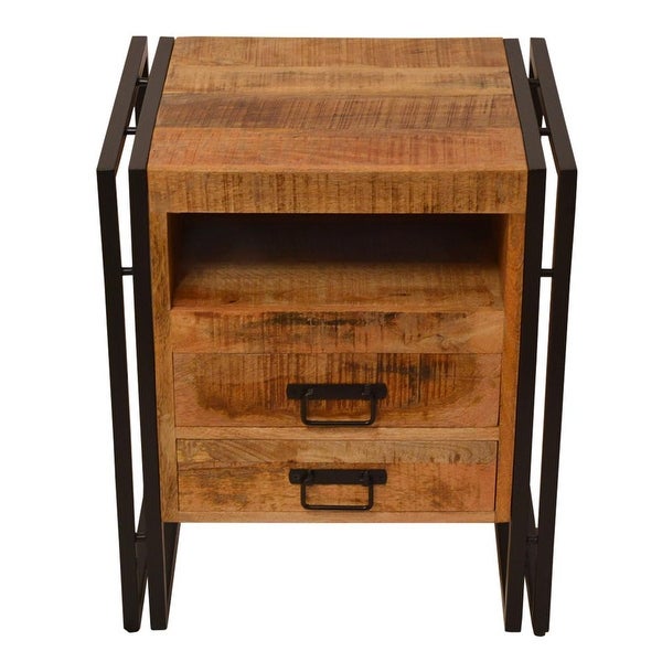 2 Drawer Wooden Framhouse Side Table with Open Cubby and Metal Frame - 16 L X 20 W X 24 H Inches