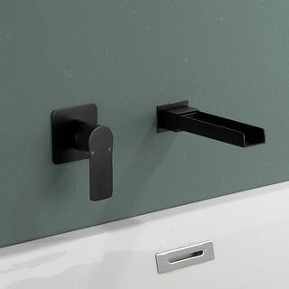 Aurora Decor Single-Handle Wall-Mount Roman Tub Faucet Waterfall Tub Filler Brass in Matte Black BFSMDHD2Y18B