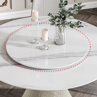 JE Home 53.15 in. White Modern Round Sintered Stone Top Dining Table with Carbon Steel Base Seats 6 PVS-DT010JX01