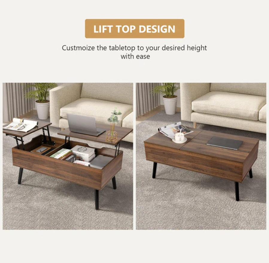 Lift Top Coffee Table with Storage, Double Lift Top Rectangular Storage Coffee Table