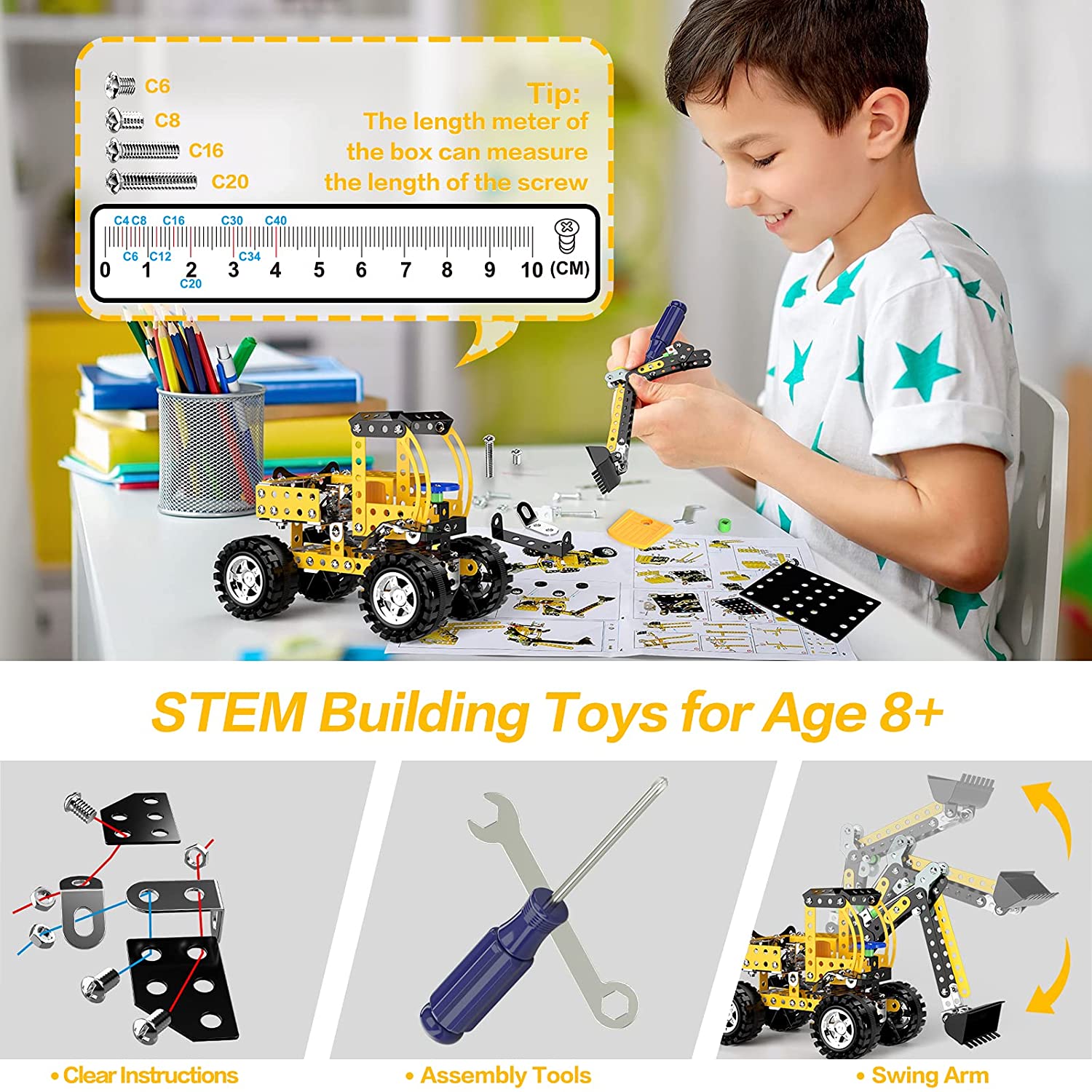 Toys for Kids 8 9 10 11 12+ Year Old， 256 PCS Metal Building Construction Model kit， Engineering Building Blocks DIY Educational Gifts