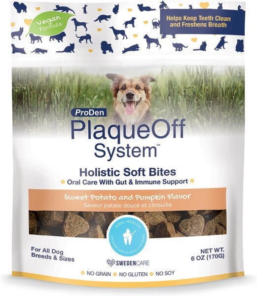 ProDen PlaqueOff System Holistic Oral Care with Gut and Immune Support Adult Dental Dog Treats， 6-oz bag， Count Varies