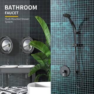 GIVING TREE 5-Spray Patterns with 4 in. Round Wall Bar Shower Kit with High Pressure Hand Shower in Matte Black (Valve Included) HDFFBT714A1-MB