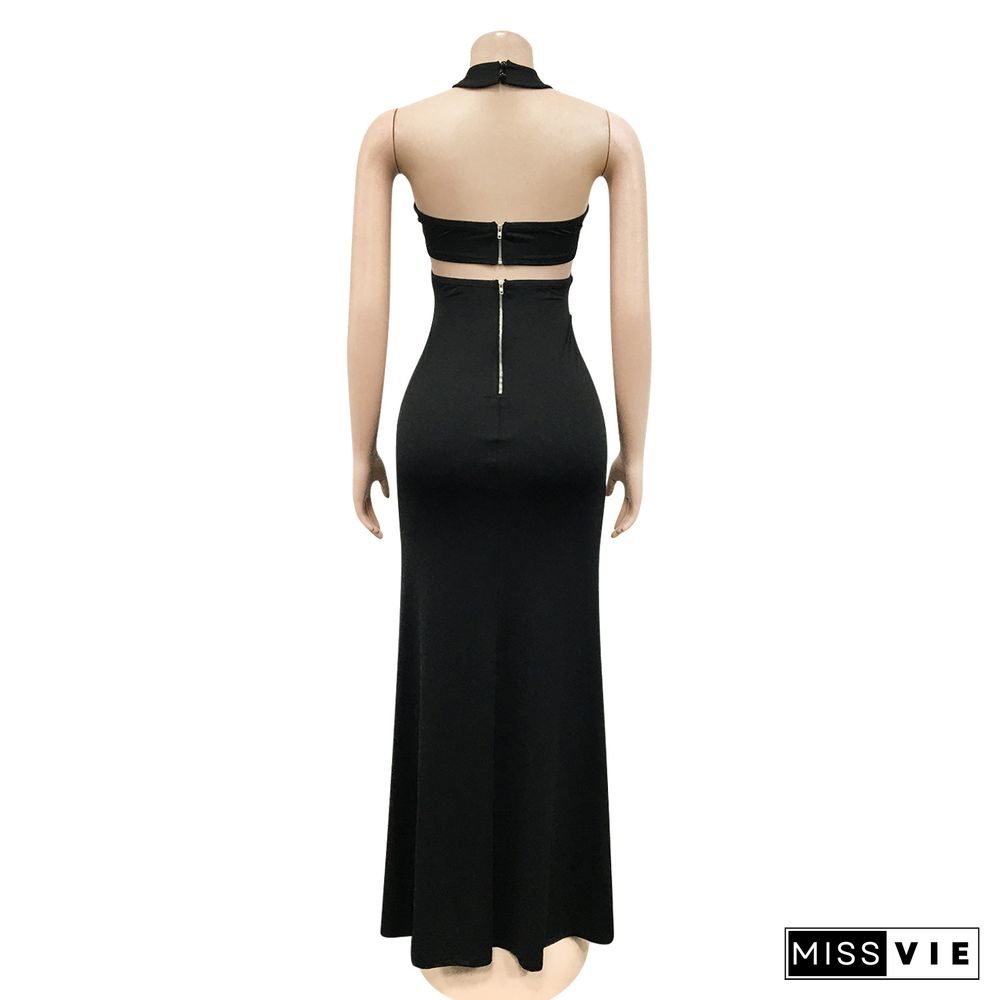 Off-the-shoulder Solid Color Sexy Zipper Open Back Long Dress