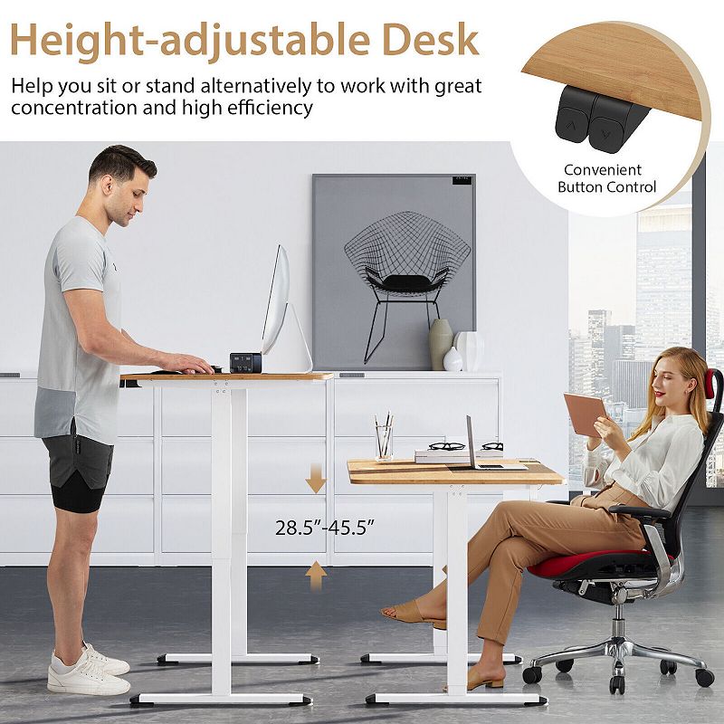 55 Inch Electric Height Adjustable Office Desk with Hook