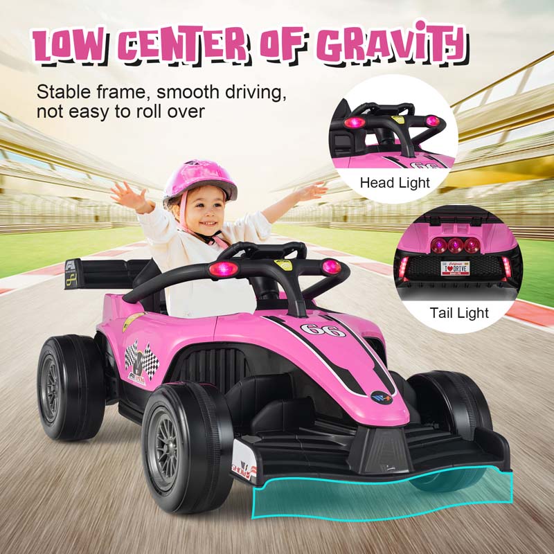 Kids Ride on Formula Racing Car, 12V Battery Powered Electric Racing Truck with Shock Absorbing Wheels