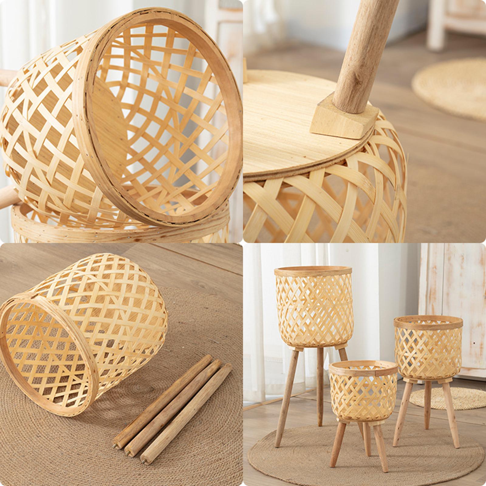 Hand Woven Flower Pot, Rattan Pot Tripod Stand Detachable Wooden Flower Baskets for Balcony Planters Laundry Lawn Yard indoor and outdoor