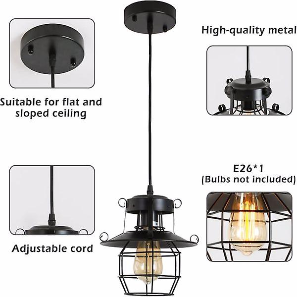 Vintage Farmhouse Pendant Light Rustic Metal Caged Pendant Lights Black Cage Hanging Lamp For Kitchen Island Entryway Bedrooms Living Room Barn，adjust