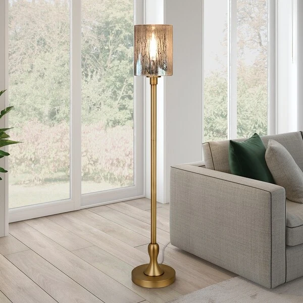 Modern, Industrial Farmhouse Floor Lamp in Brass with Mercury Glass Shade for Living Room, Bedroom, Office, or Dining Room