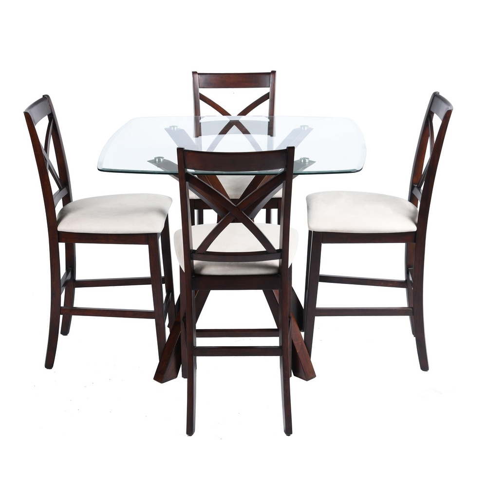 Homylin 4 Person Counter Height Dining Set  Glass Tableop