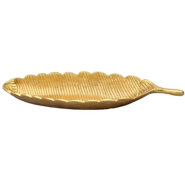 Classic Touch Gold Leaf Shaped Platter With Vein Design