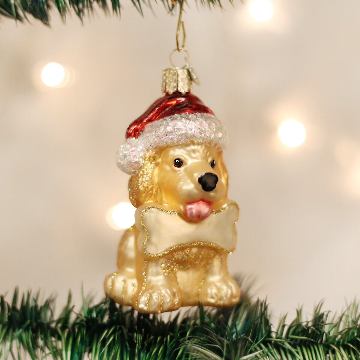 Old World Christmas Jolly Pup Glass Tree Ornament， 3.75-in