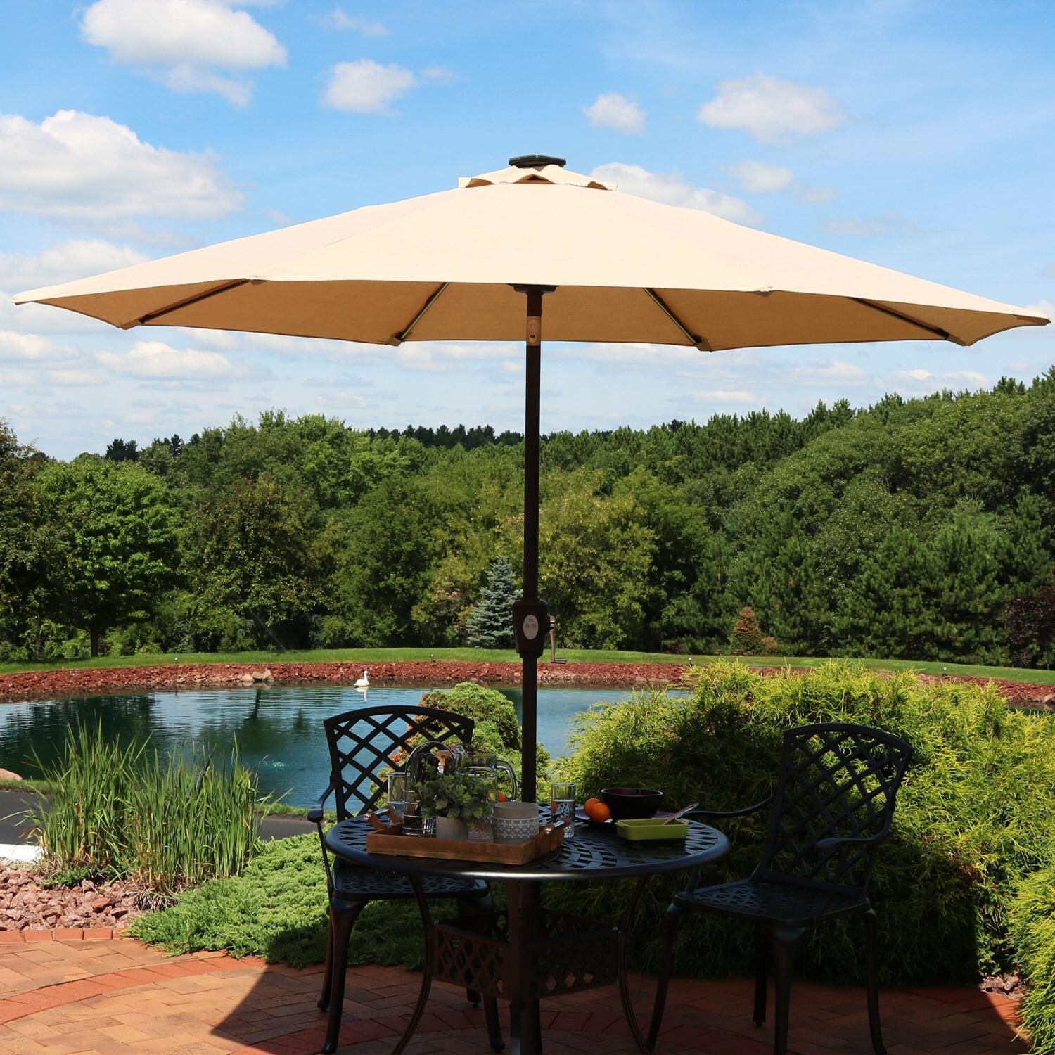 Ultimate Patio 9 Ft. Solar Lighted Octagonal Aluminum Patio Market Umbrella W/ Crank and Tilt