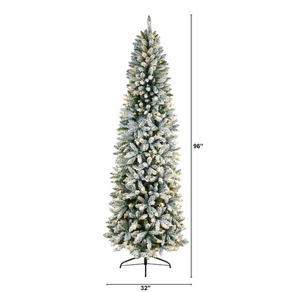 8' Slim Flocked Montreal Fir Christmas Tree with 400 Lights