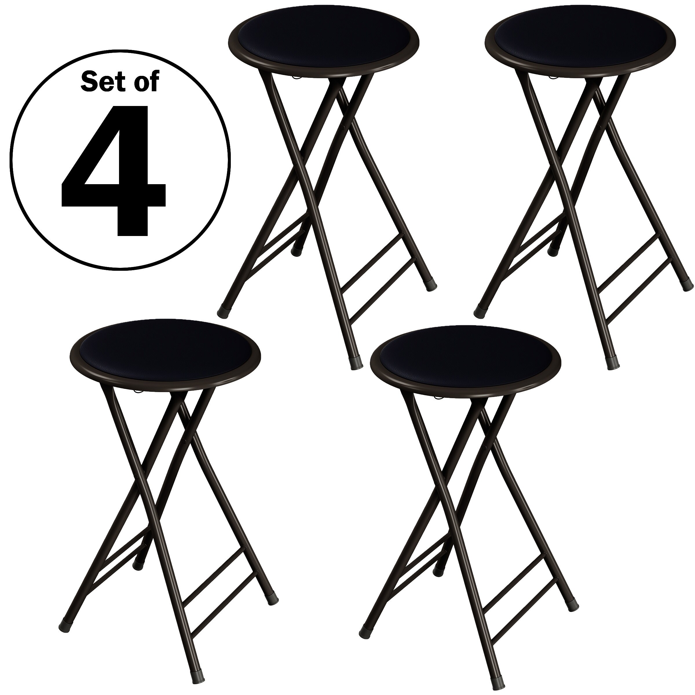 24-Inch Round Steel Collapsible Stool Set of 4 (Black)